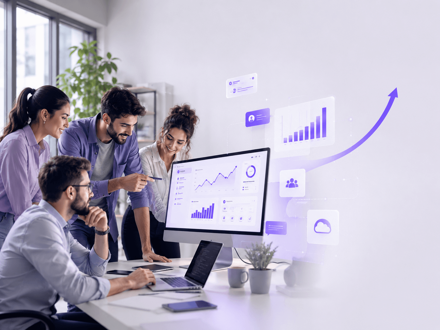 Growing business team reviewing analytics and website performance